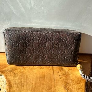 Gucci Dark Brown Embossed Leather Wallet